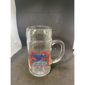 Budweiser Large 32 oz Heavy Glass Beer Mug 1 Liter Stein King of Beers Clear Red